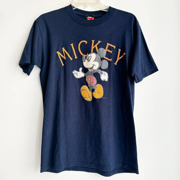 Vintage Mickey Unlimited Textured Mickey Mouse Graphic navy  Blue T shirt M - Picture 1 of 8